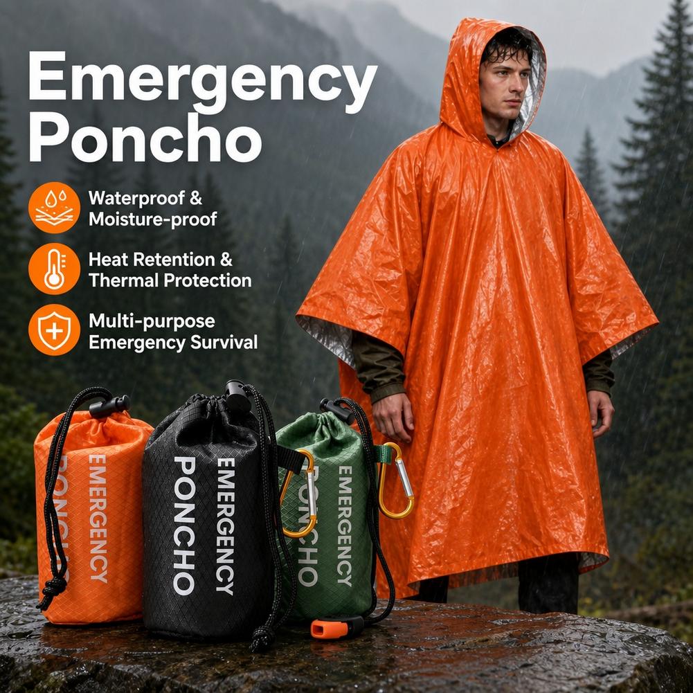 Camping Rain Poncho - Taşınabilir, Acil Durumlar İçin Kullanılabilen, Su