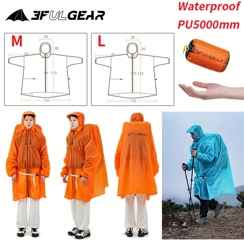 Camping Rain Poncho - 3F UL DIŞLI Fermuar Yağmurluk 15D
