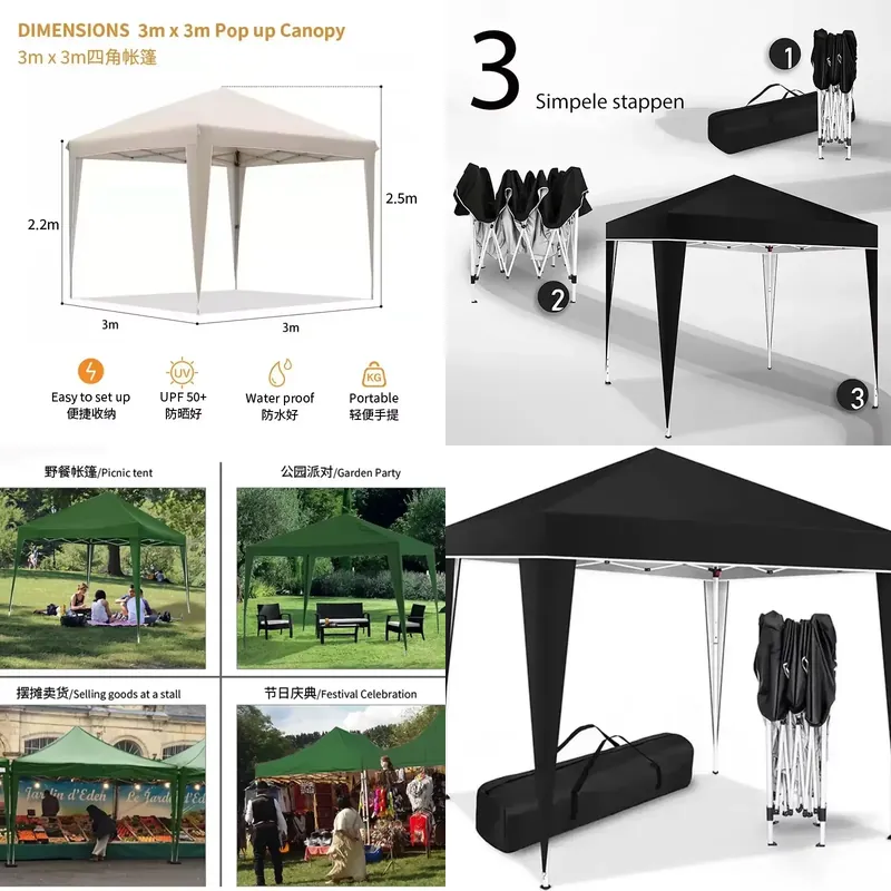 Outdoor Camping Exhibition - 300x300x220cm Katlanır Çadır Su Geçirmez Açılır